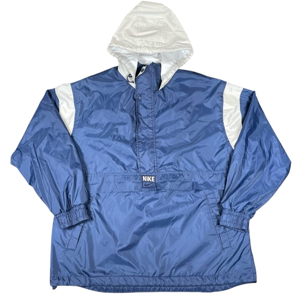 Vintage Retro Nike Blue White Windbreaker Hoodie Jacket Y2K 90s Men’s L